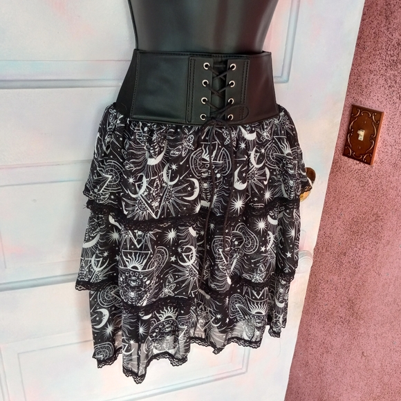 Killstar New Moon layered goth witchy skirt w/corset lacing waist band! SOLD! - Picture 5 of 11